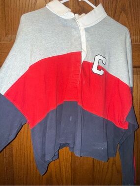 💜Champion Gray and White Polo-Style Sweatshirt